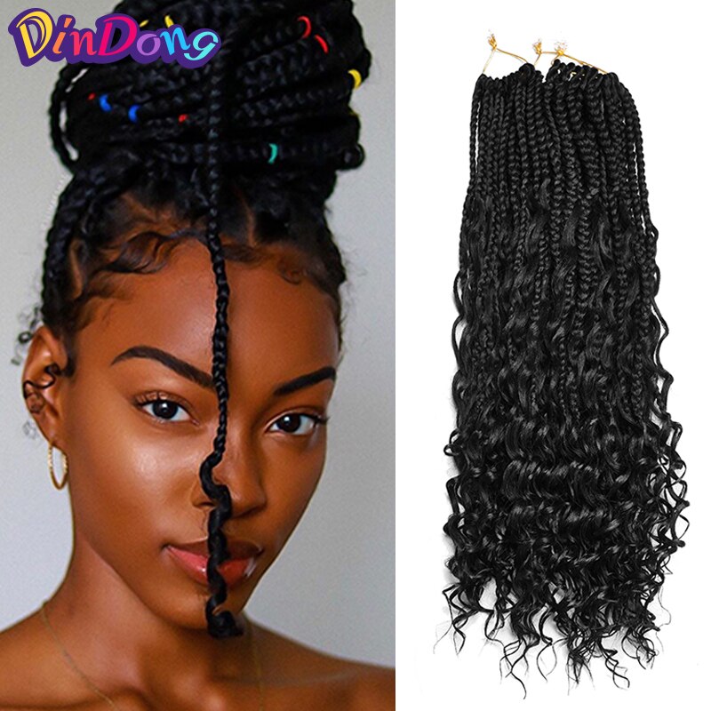 DinDong 22 inch Box Braids With Curl ռ ̾ ڽ Braiding Ombre   Crochet Hair Extensions For Women